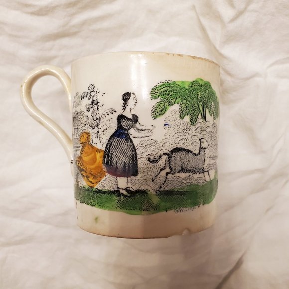 $5 SALE * Antique 1870's China Burro Child Mug Cup Staffordshire Transferware - Picture 3 of 11